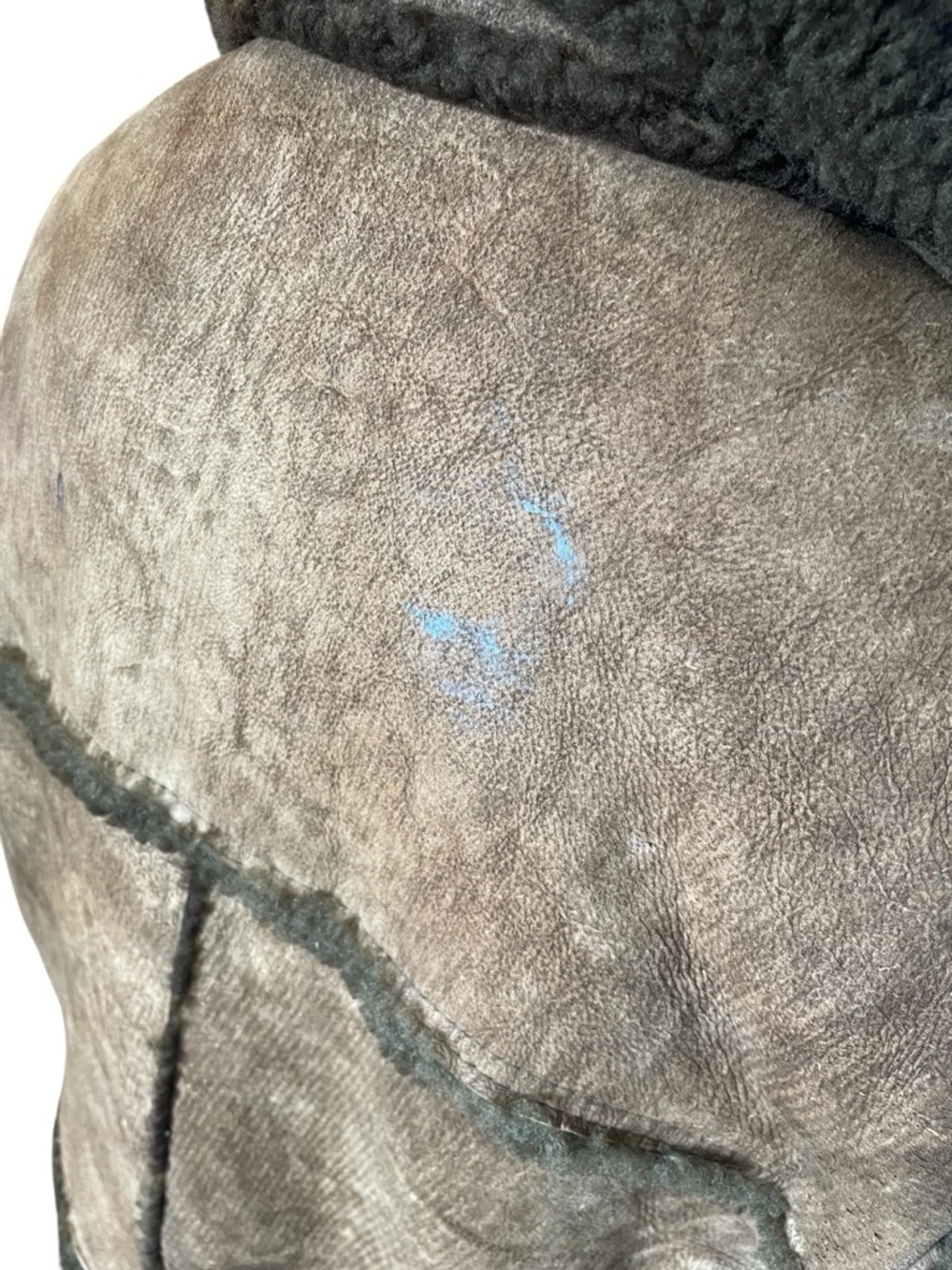 Vintage Leather Shearling Coat with Dark Brown Trim - Picture 11 of 12